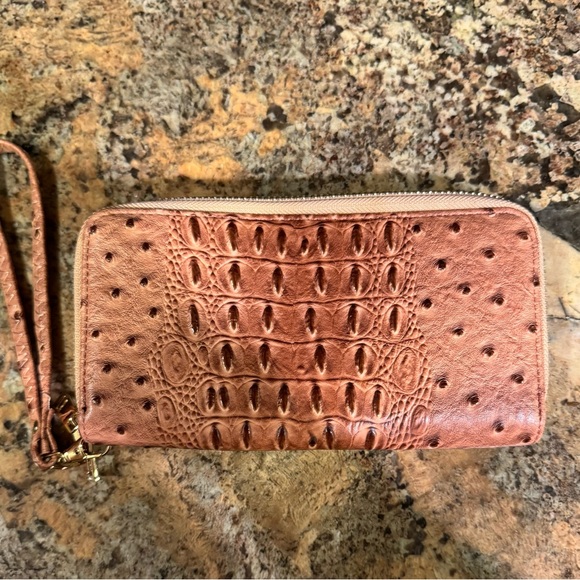 Handbags - Brown Crocodile Embossed Wristlet Wallet